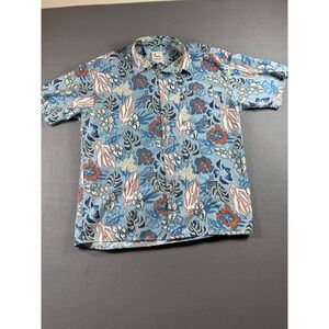 UrbaniaK‎ Classic Surf Shirt Mens L Blue Floral Hawaiian Button Up Short Sleeve